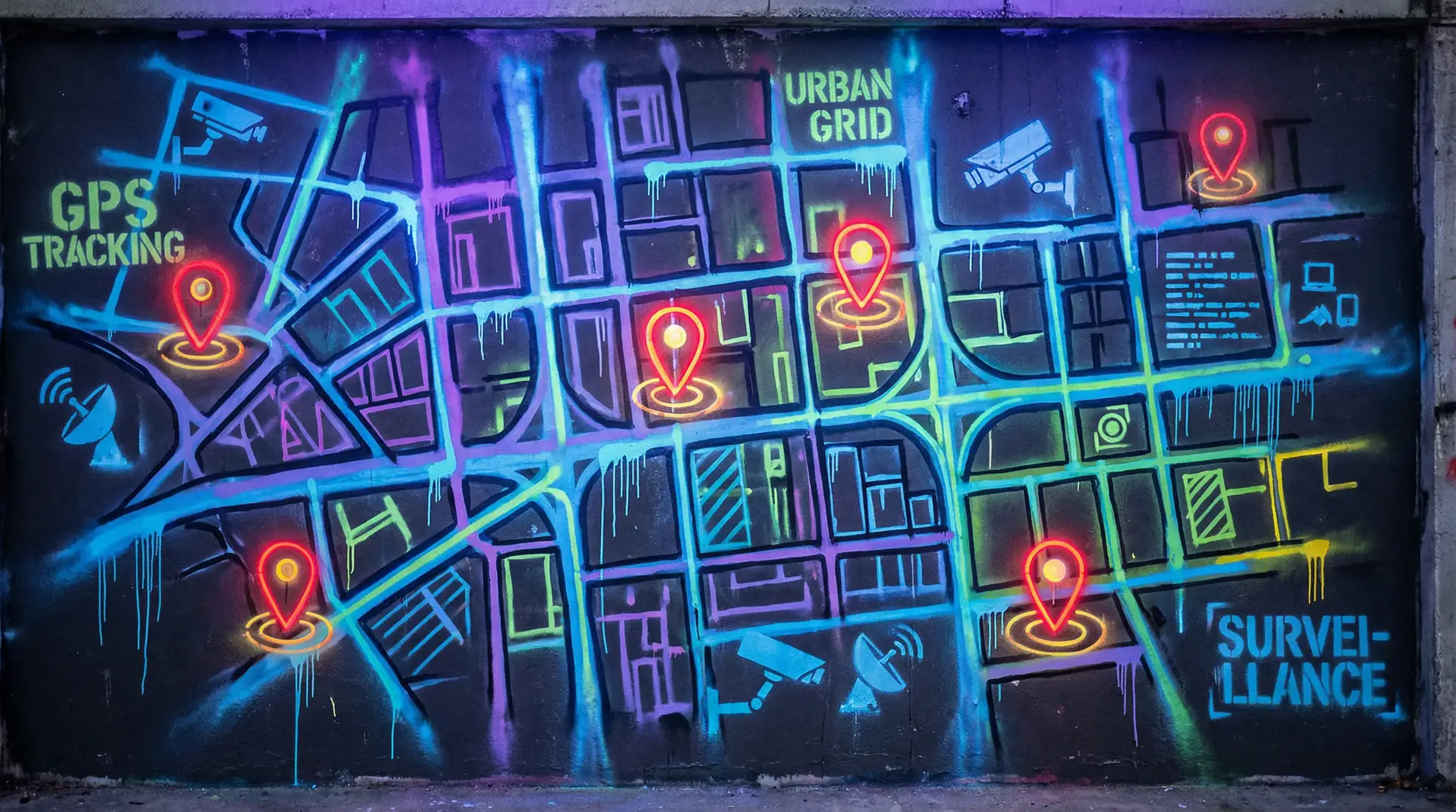 丝瓜平台 狗仔追踪地图 - 城市涂鸦风格
